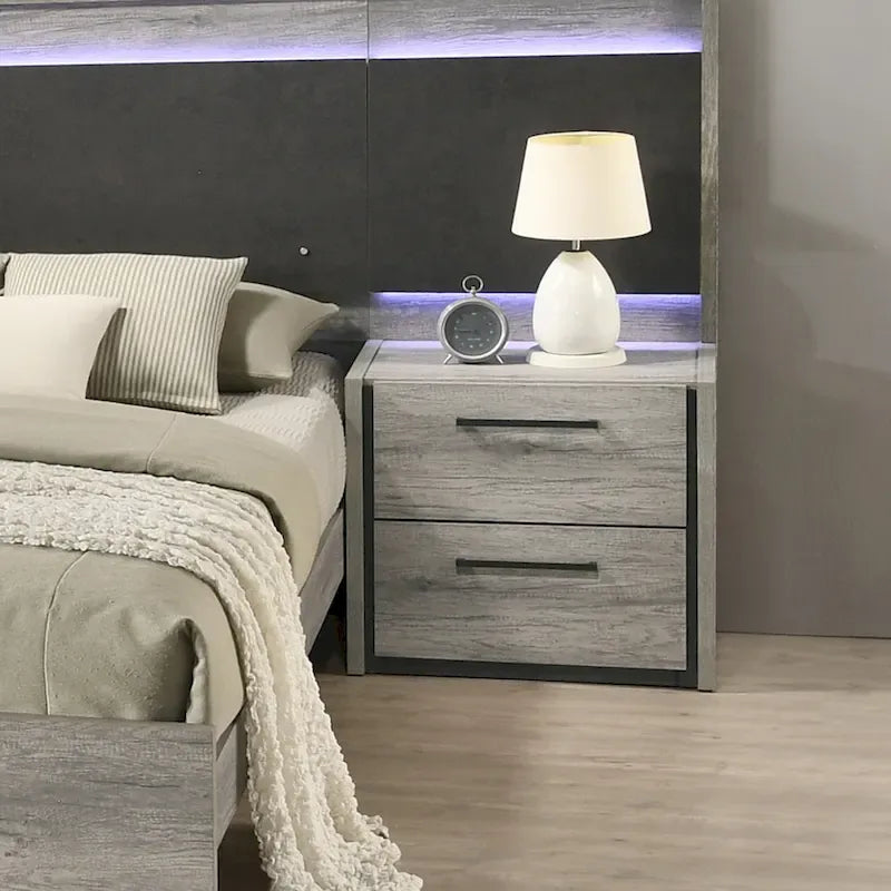 Letto a scomparsa Lenca LED di Roundhill Furniture con comodini, cassettiera e specchio - Grigio invecchiato