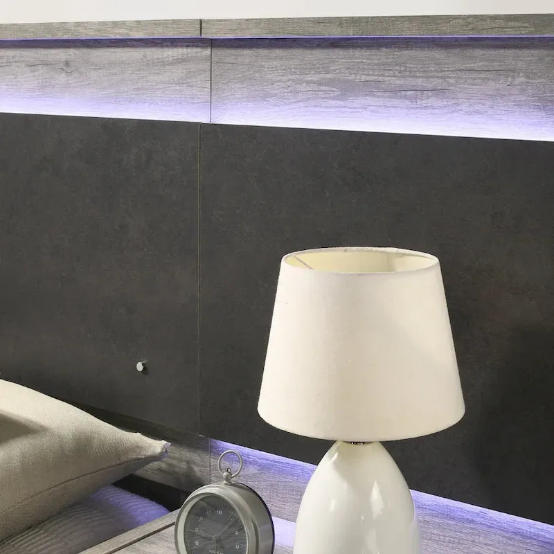 Letto a scomparsa Lenca LED di Roundhill Furniture con comodini, cassettiera e specchio - Grigio invecchiato