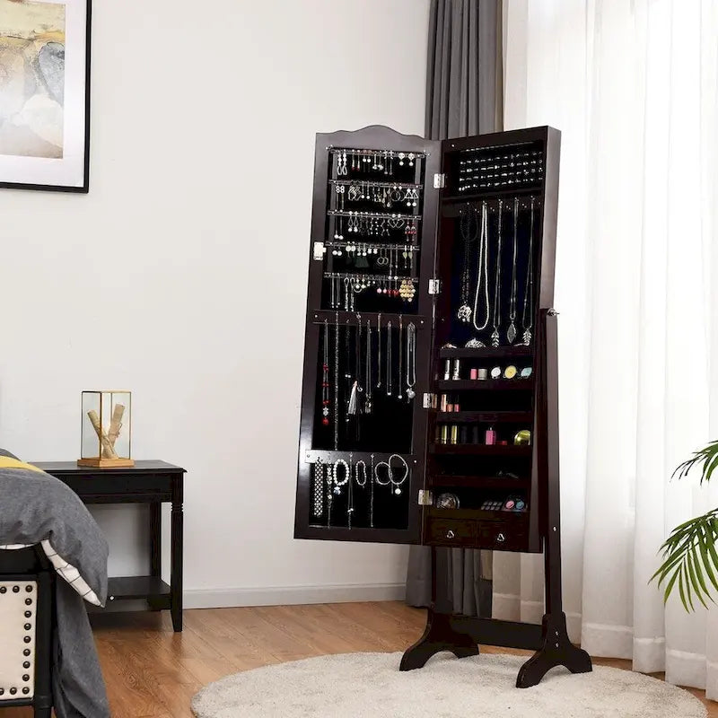 Mobile portagioie Copper Grove Newtown Espresso con specchio da toeletta a LED