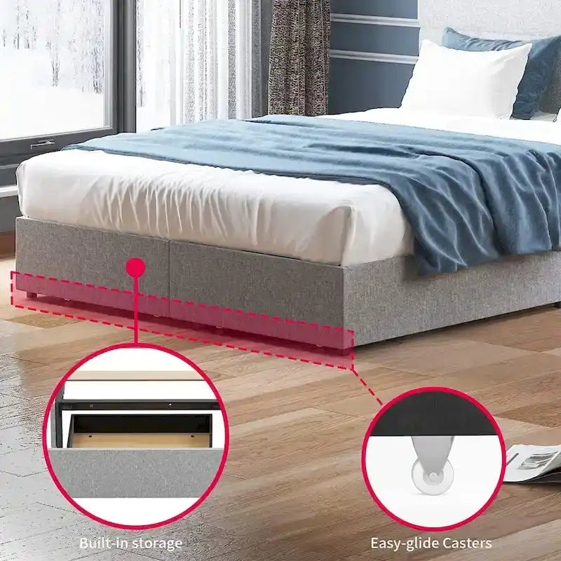 Mixoy Telaio Letto Matrimoniale/Queen/King, con Testiera, Non Richiede Rete a Molle, Telaio Letto Imbottito per Camera da Letto