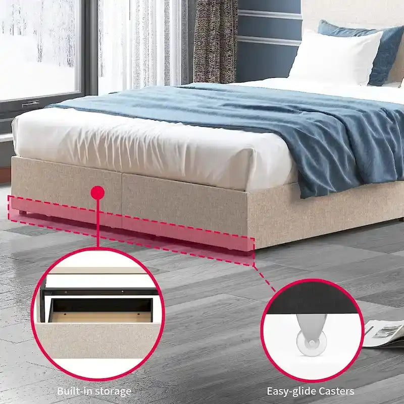 Mixoy Telaio Letto Matrimoniale/Queen/King, con Testiera, Non Richiede Rete a Molle, Telaio Letto Imbottito per Camera da Letto