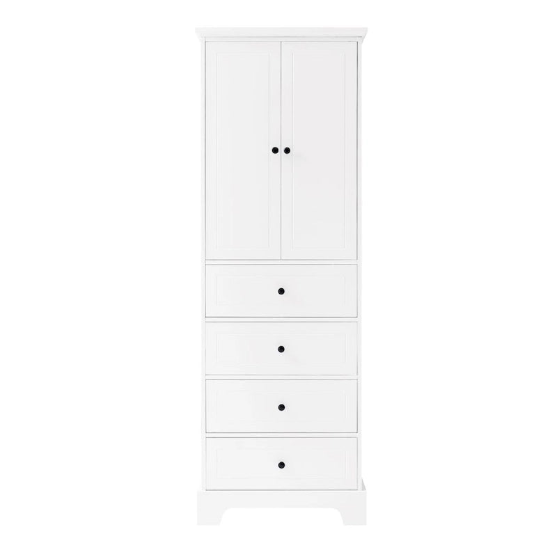 Meuble de rangement pour salle de bain avec 2 portes et 4 tiroirs, étagère réglable, panneau MDF peint