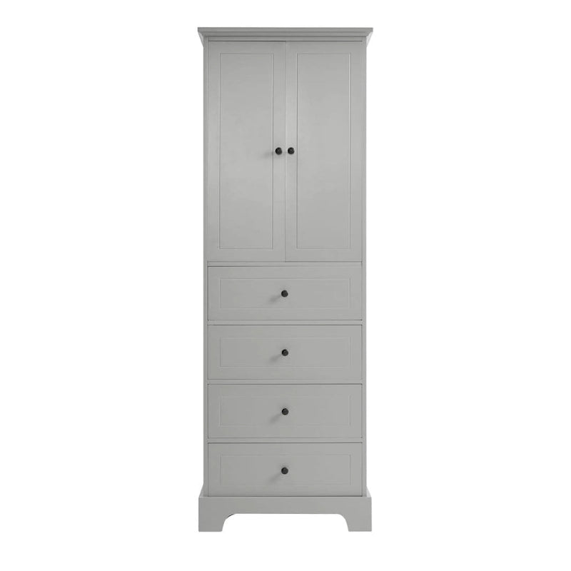 Meuble de rangement pour salle de bain avec 2 portes et 4 tiroirs, étagère réglable, panneau MDF peint