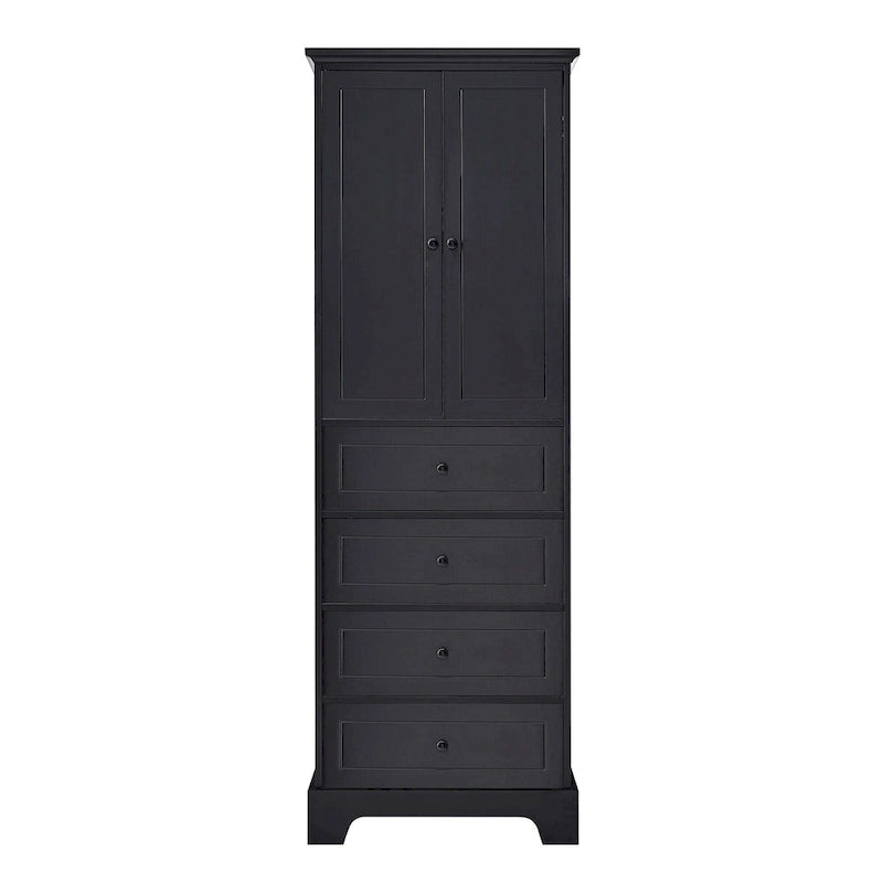Mobiletto Contenitore con 2 Ante e 4 Cassetti per Bagno, Ripiano Regolabile, Pannello in MDF con Finitura Verniciata