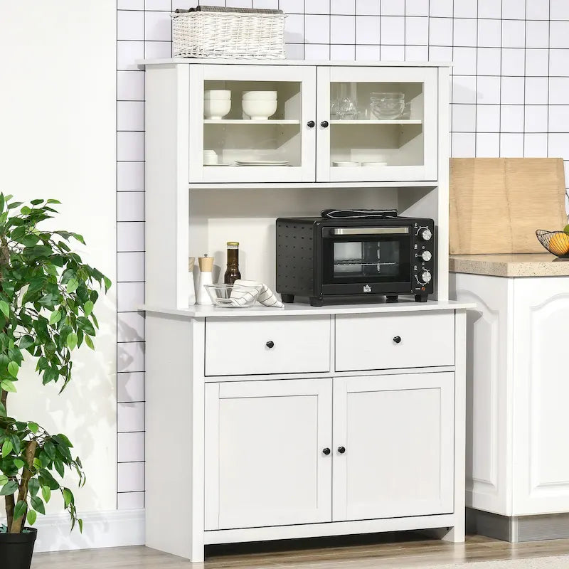 HOMCOM Buffet de cuisine de 161,3 cm avec vaisselier, armoire de rangement avec 4 étagères, tiroirs, portes vitrées encadrées