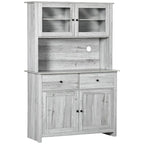 HOMCOM Credenza da Cucina 63.5 con Vetrinetta, Mobile Dispensa con 4 Ripiani, Cassetti, Ante in Vetro Intelaiate
