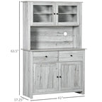 HOMCOM Credenza da Cucina 63.5 con Vetrinetta, Mobile Dispensa con 4 Ripiani, Cassetti, Ante in Vetro Intelaiate