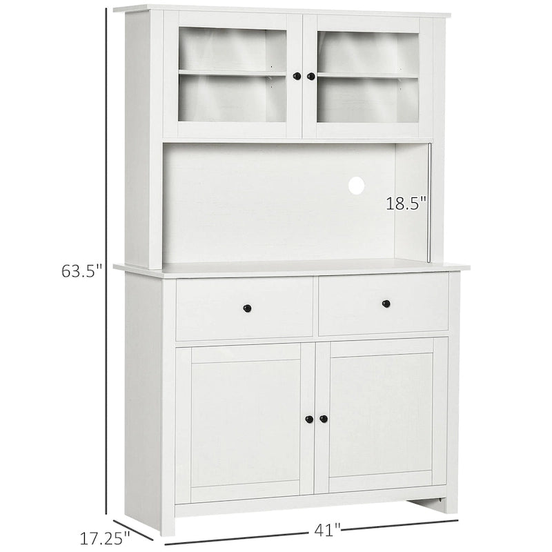 HOMCOM Credenza da Cucina 63.5 con Vetrinetta, Mobile Dispensa con 4 Ripiani, Cassetti, Ante in Vetro Intelaiate