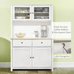 HOMCOM Credenza da Cucina 63.5 con Vetrinetta, Mobile Dispensa con 4 Ripiani, Cassetti, Ante in Vetro Intelaiate
