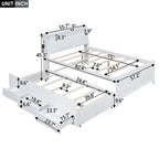 Letto a piattaforma a una piazza e mezza con testiera a LED con contenitore, letto estraibile singolo e 3 cassetti, bianco