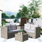 Set di divani da esterno in vimini e rattan da 4 pezzi con cassapanca, colore grigio