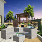 Set di divani da esterno in vimini e rattan da 4 pezzi con cassapanca, colore grigio