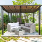 Set di divani da esterno in vimini e rattan da 4 pezzi con cassapanca, colore grigio