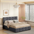 Letto a rotelle imbottito in tessuto di lino Queen Size con cassetti, grigio