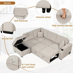 Divano letto 87.4, divano letto a scomparsa 2 in 1 a forma di L con pouf contenitore per soggiorno, camera da letto e piccoli appartamenti