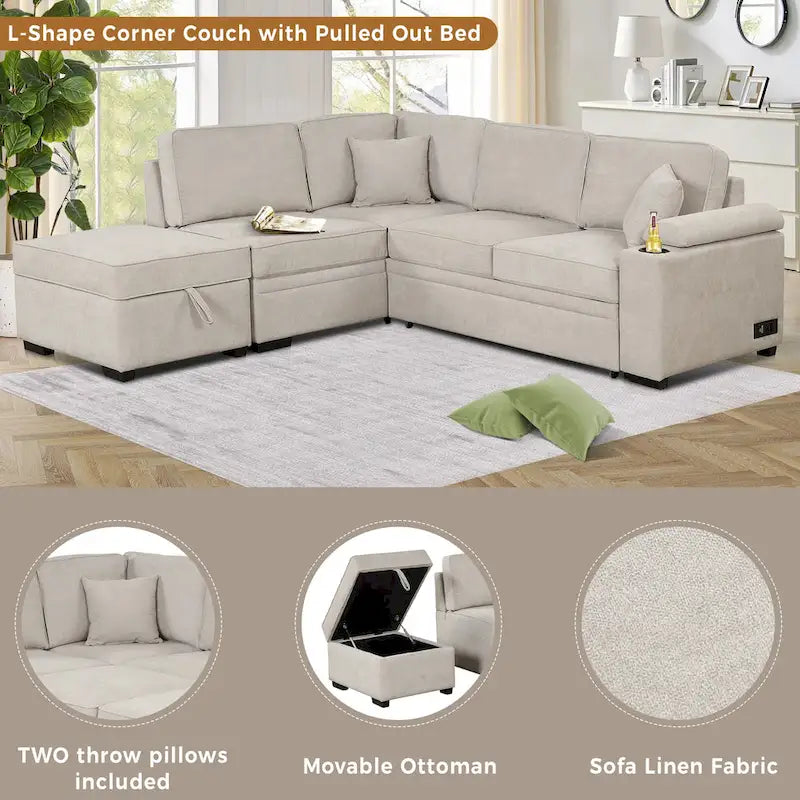 Divano letto 87.4, divano letto a scomparsa 2 in 1 a forma di L con pouf contenitore per soggiorno, camera da letto e piccoli appartamenti