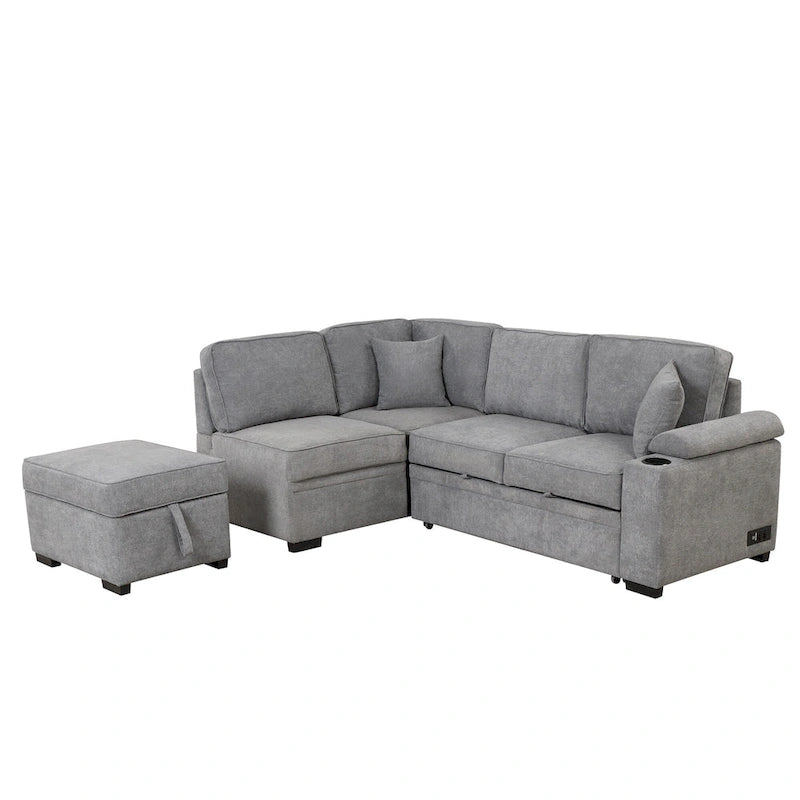 Divano letto 87.4, divano letto a scomparsa 2 in 1 a forma di L con pouf contenitore per soggiorno, camera da letto e piccoli appartamenti