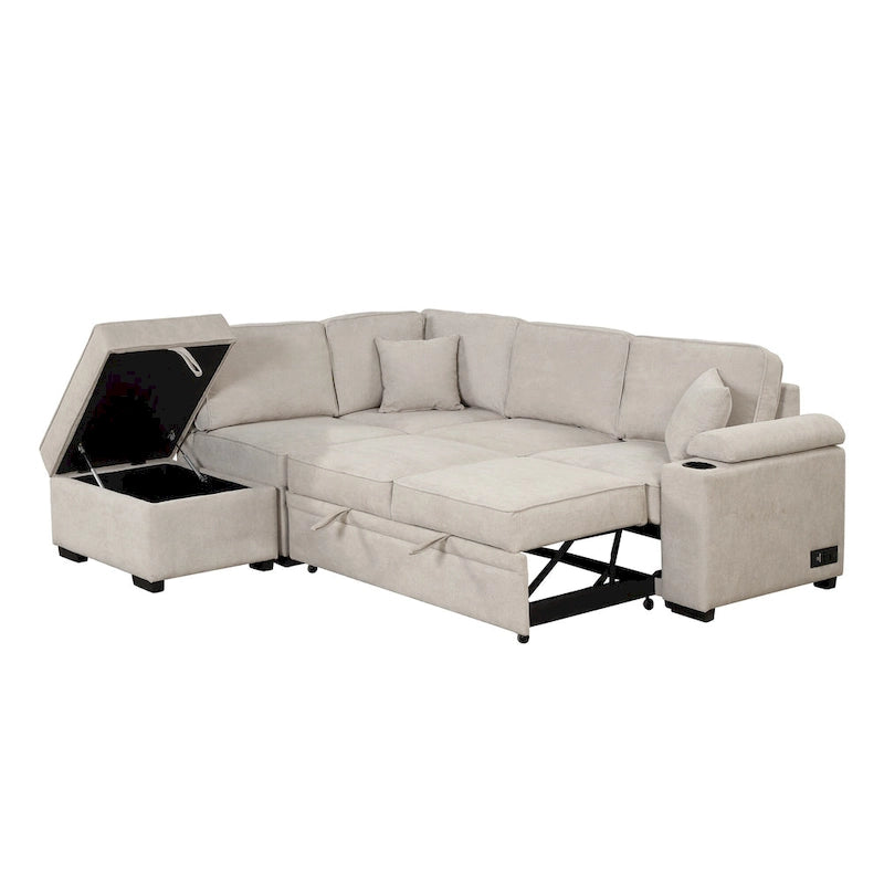 Divano letto 87.4, divano letto a scomparsa 2 in 1 a forma di L con pouf contenitore per soggiorno, camera da letto e piccoli appartamenti
