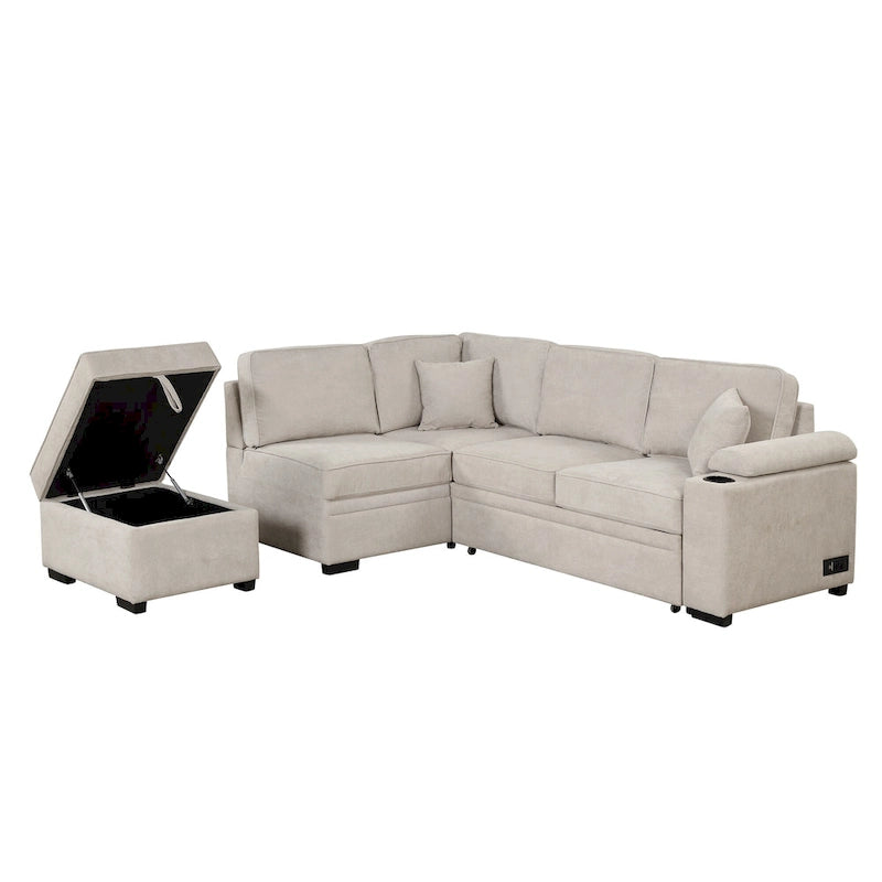 Divano letto 87.4, divano letto a scomparsa 2 in 1 a forma di L con pouf contenitore per soggiorno, camera da letto e piccoli appartamenti