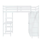 Letto a soppalco full size con armadio, scrivania e mensole, grigio