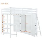 Letto a soppalco full size con armadio, scrivania e mensole, grigio