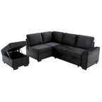 Divano Sezionale Trasformabile, Divano Letto Angolare a L con Pouf Contenitore e Vano Bracciolo Nascosto e Ricarica USB per Soggiorno Ap