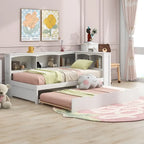 Divano Letto Singolo con Letto Estraibile, Armadietti e Porte USB, Bianco