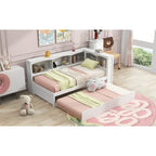 Divano Letto Singolo con Letto Estraibile, Armadietti e Porte USB, Bianco