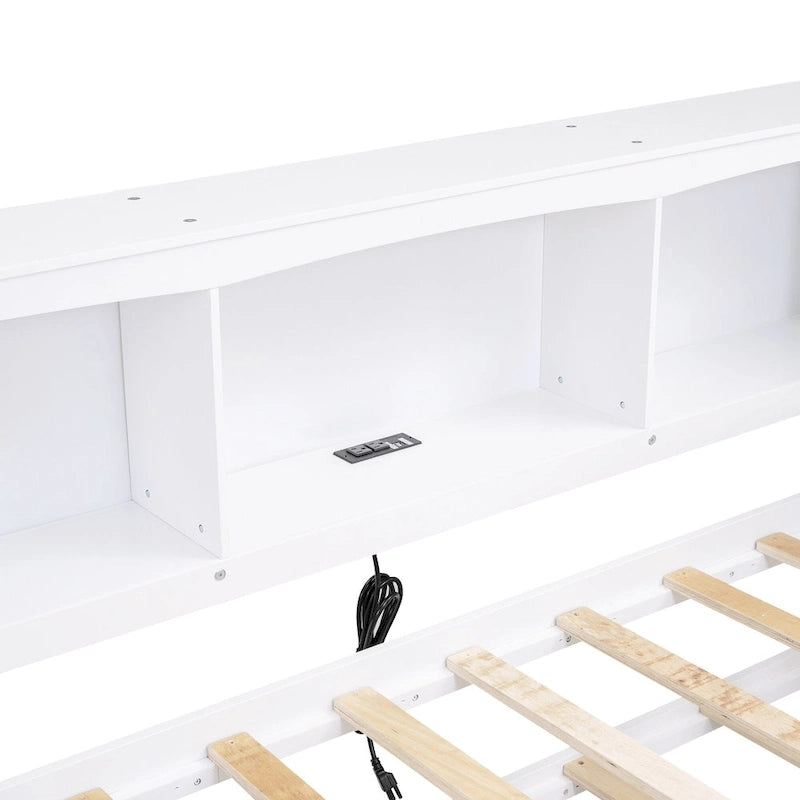 Divano Letto Singolo con Letto Estraibile, Armadietti e Porte USB, Bianco