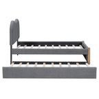 Letto a piattaforma imbottito singolo con piedini di supporto in legno e letto estraibile singolo, grigio