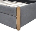 Letto a piattaforma imbottito singolo con piedini di supporto in legno e letto estraibile singolo, grigio
