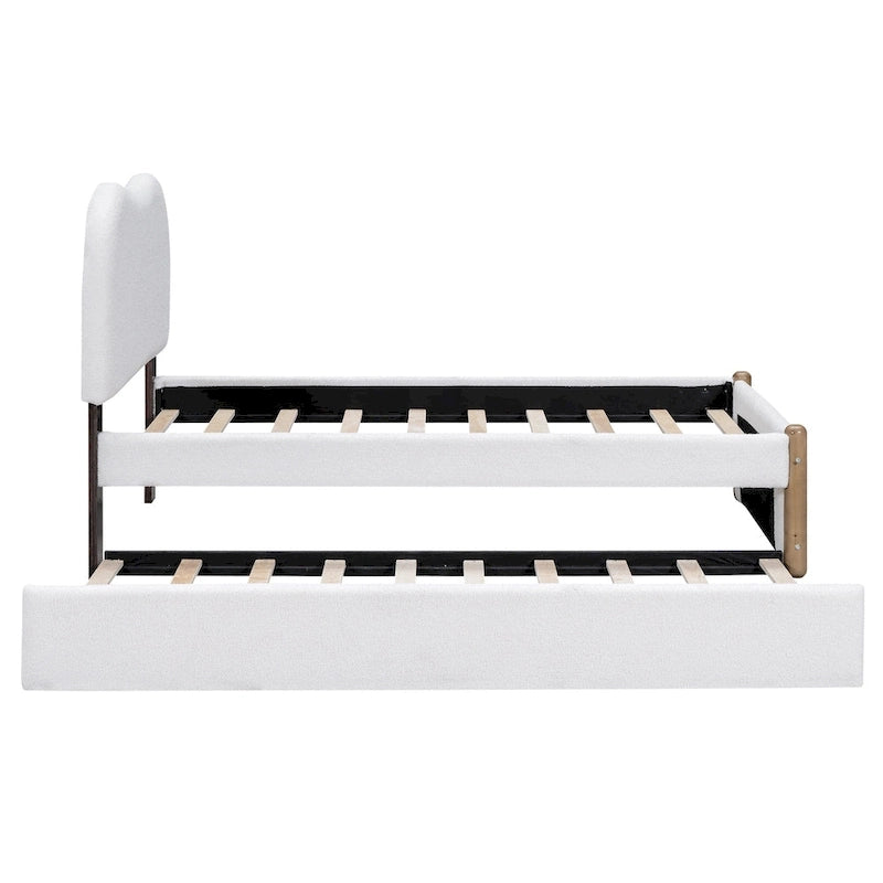 Letto a piattaforma imbottito singolo con piedini di supporto in legno e letto estraibile singolo, grigio