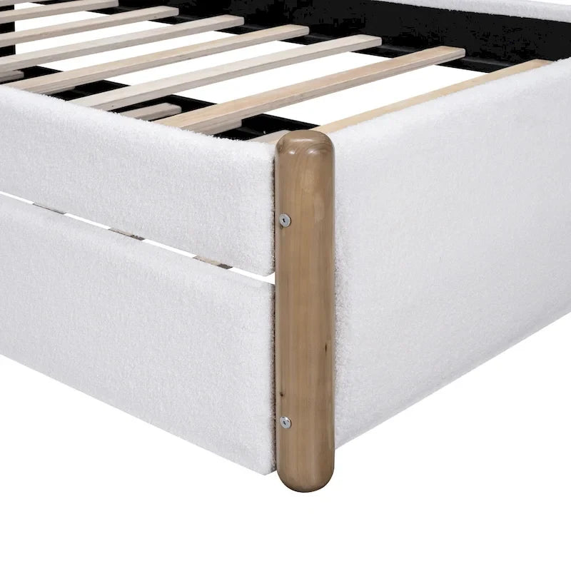 Letto a piattaforma imbottito singolo con piedini di supporto in legno e letto estraibile singolo, grigio