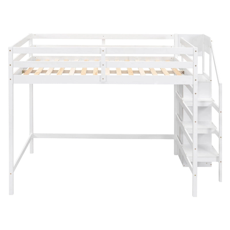 Letto a soppalco full size con armadio contenitore e scala integrati, grigio