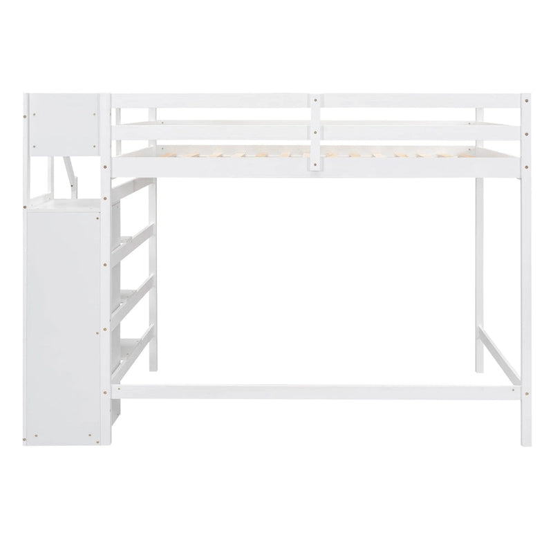 Letto a soppalco full size con armadio contenitore e scala integrati, grigio