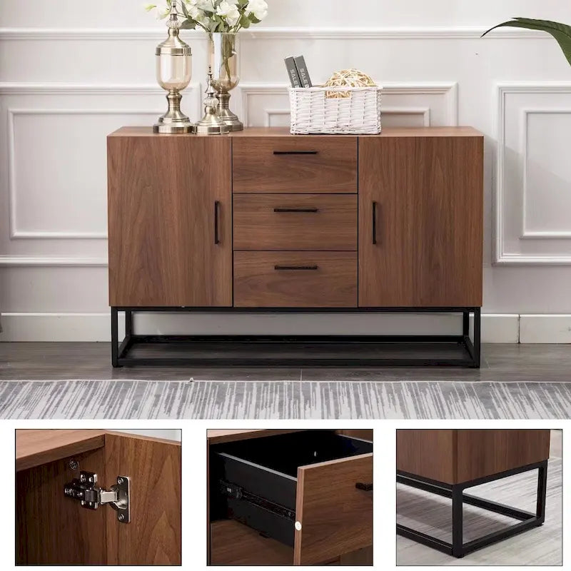 Credenza in legno sintetico con mobile server a 3 cassetti