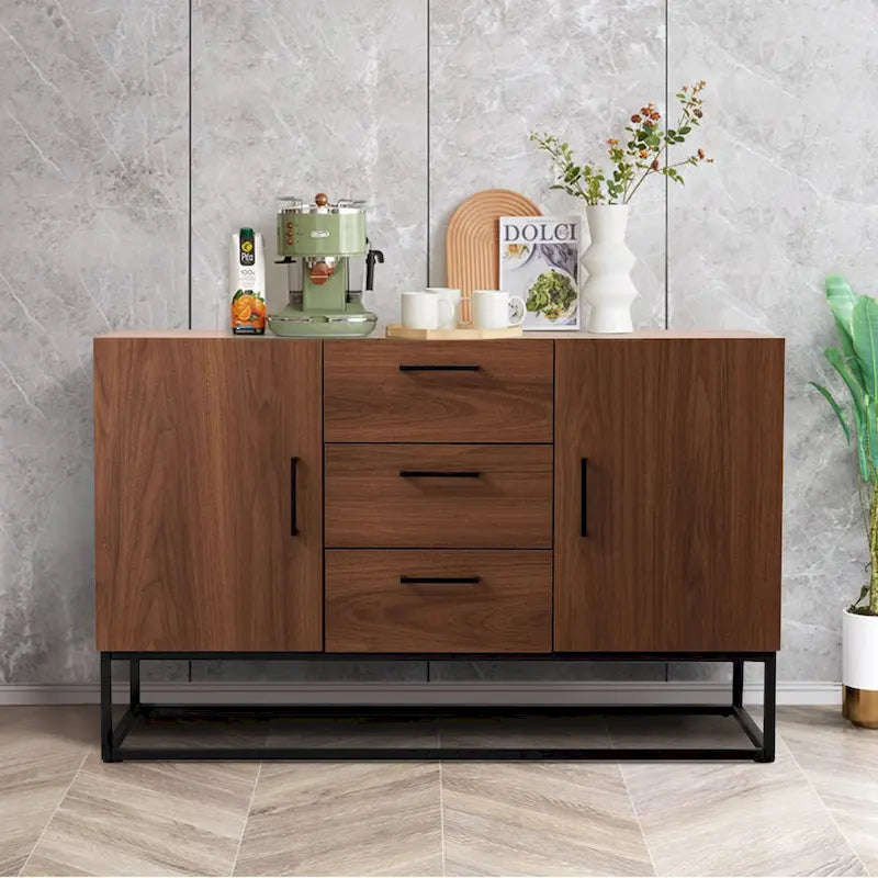 Credenza in legno sintetico con mobile server a 3 cassetti