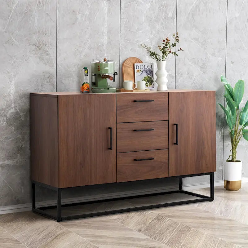 Credenza in legno sintetico con mobile server a 3 cassetti