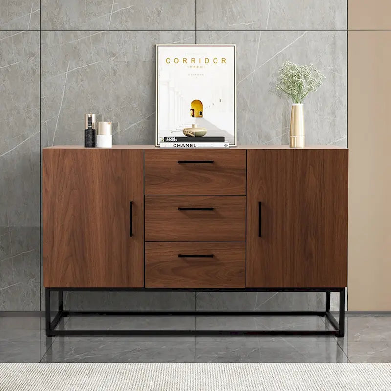 Credenza in legno sintetico con mobile server a 3 cassetti