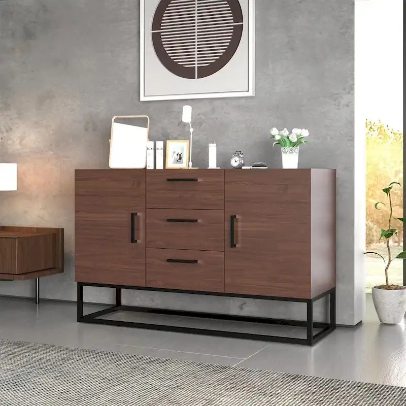 Credenza in legno sintetico con mobile server a 3 cassetti