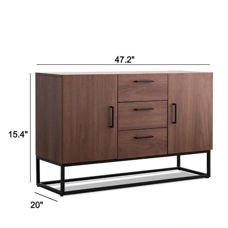 Credenza in legno sintetico con mobile server a 3 cassetti