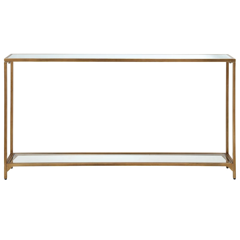 Consolle stretta in metallo e vetro temperato Copper Grove