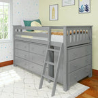 Max & Lily Letto a soppalco basso una piazza e mezza con cassettiere a 3 e 6 cassetti