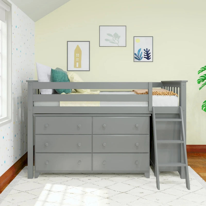 Max & Lily Letto a soppalco basso una piazza e mezza con cassettiere a 3 e 6 cassetti
