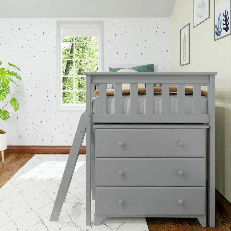 Max & Lily Letto a soppalco basso una piazza e mezza con cassettiere a 3 e 6 cassetti