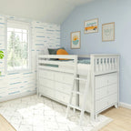 Max & Lily Letto a soppalco basso una piazza e mezza con cassettiere a 3 e 6 cassetti