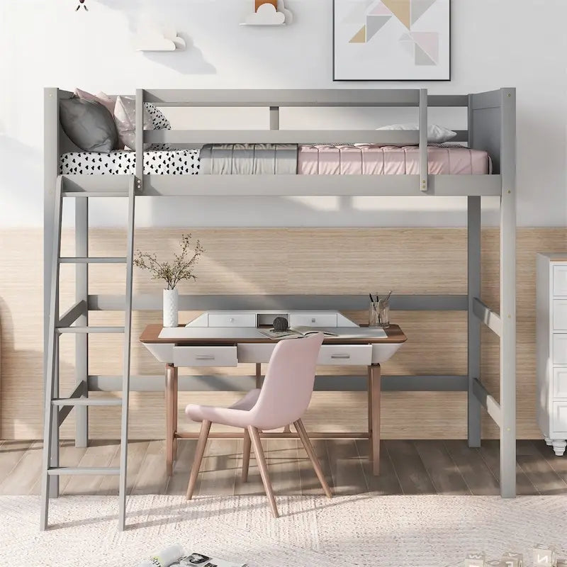 Lit mezzanine simple en bois massif Merax avec échelle