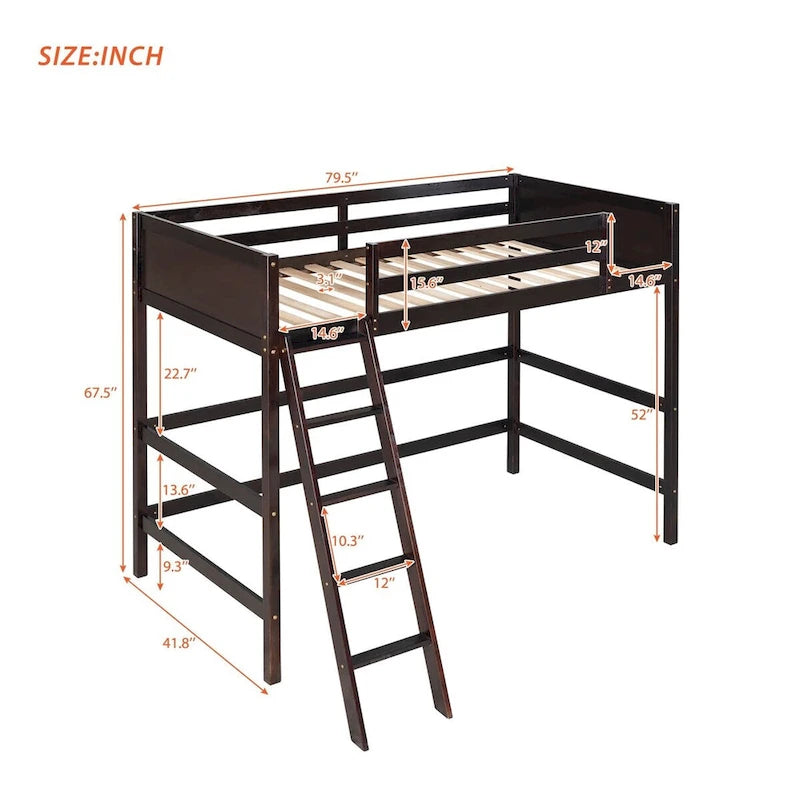 Letto a soppalco singolo Merax in legno massello con scaletta