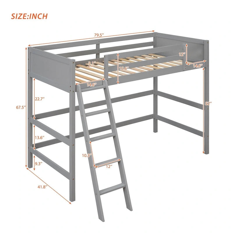 Letto a soppalco singolo Merax in legno massello con scaletta