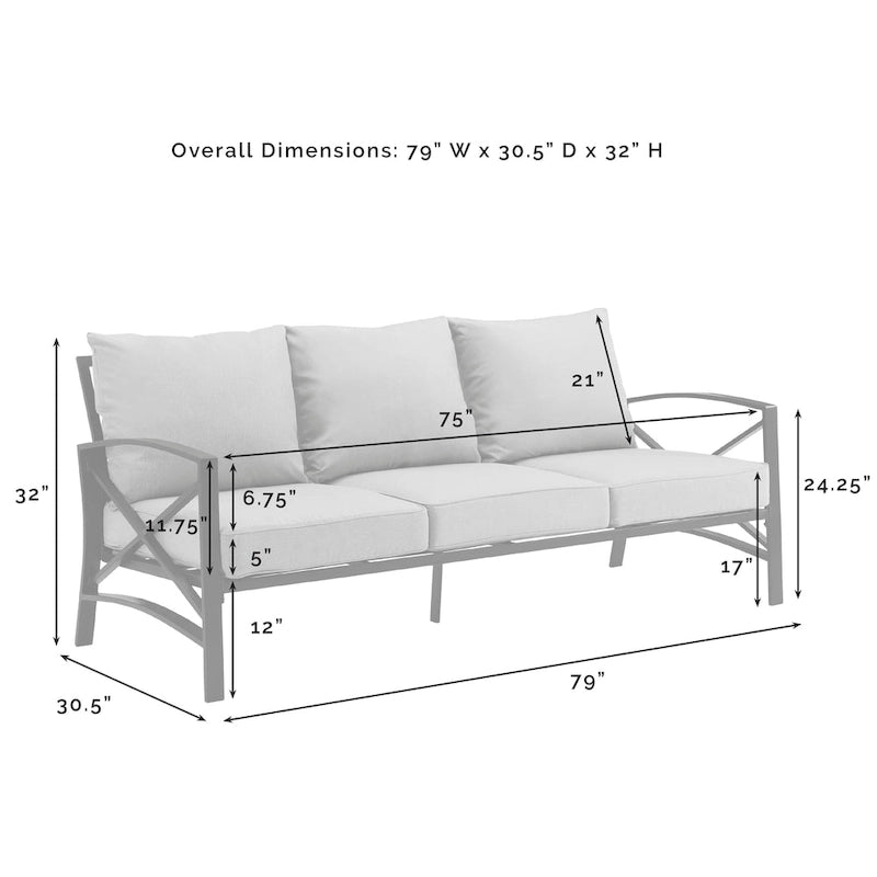 Set divano da esterni Crosley Kaplan 3 pezzi - 119 L x 68,5 P x 32 H